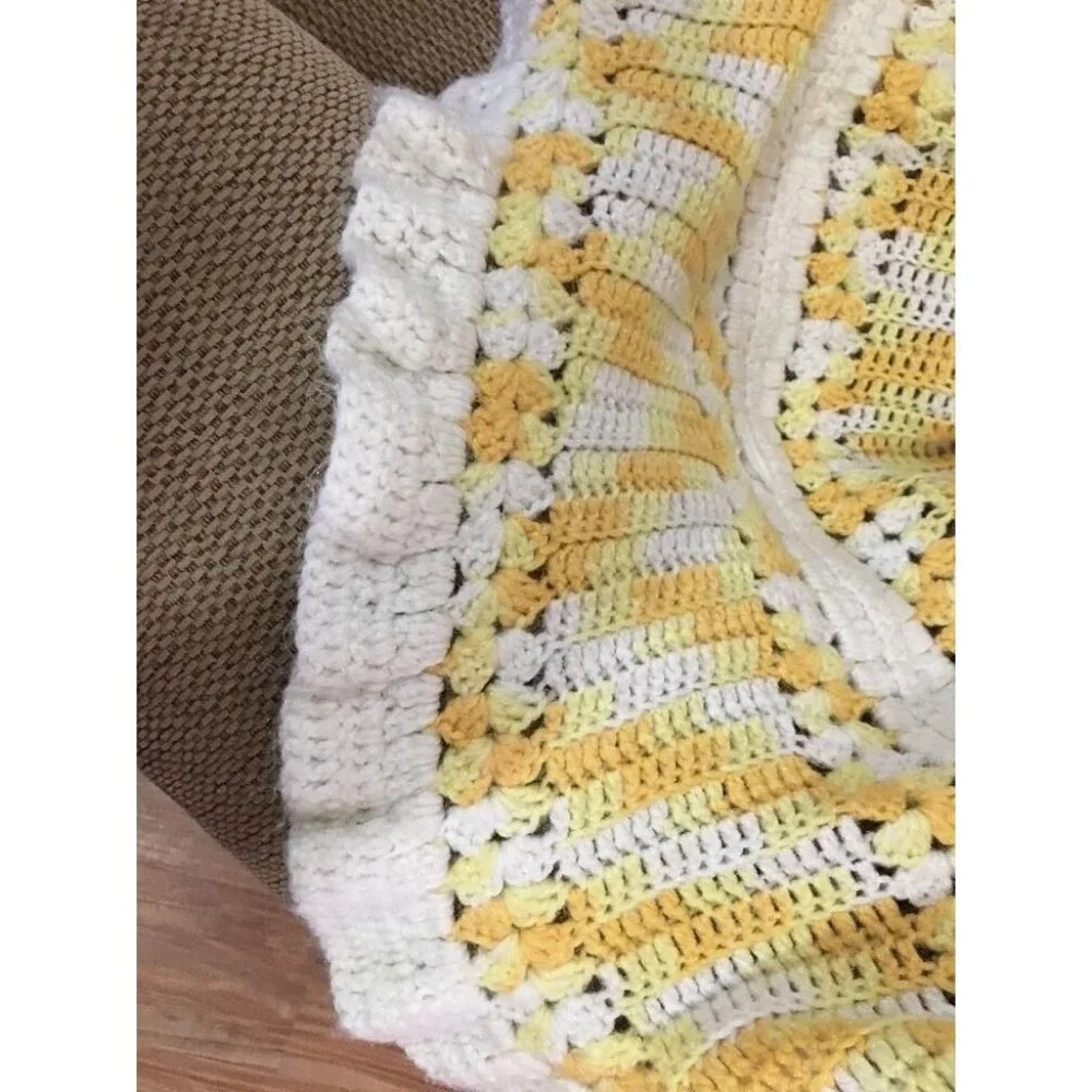 Handmade Crochet Baby Afghan Soft Ombre Yellow Blanket Large 40